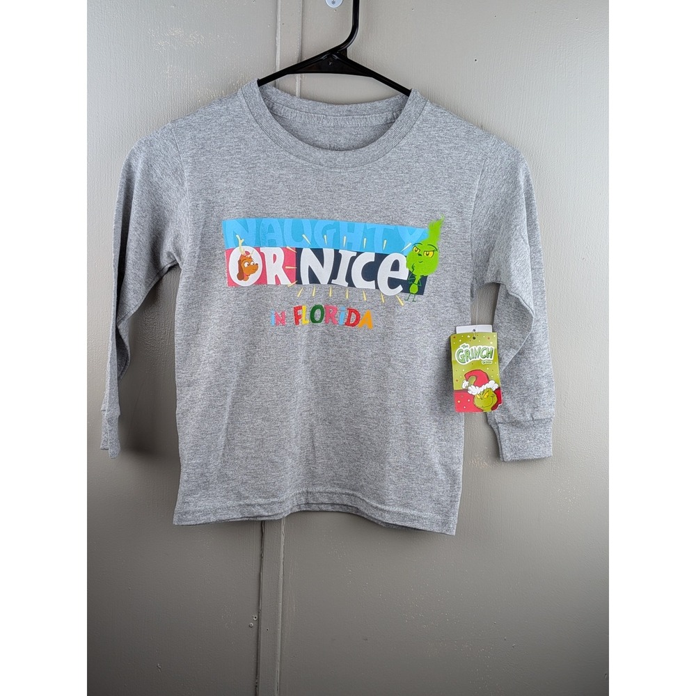 Dr Seuss The Grinch Naughty or Nice in Florida Long Sleeve Graphic Tee Gray S